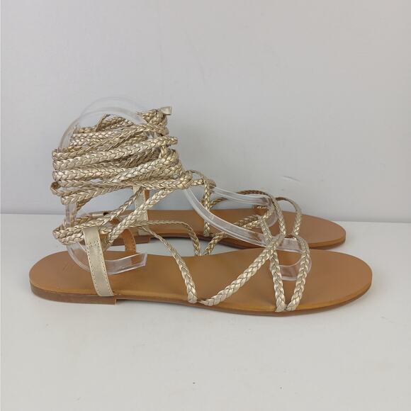 J.Crew SZ 10 Gold Braided Lace-Up Sandals Style BH869 NEW - Picture 3 of 8